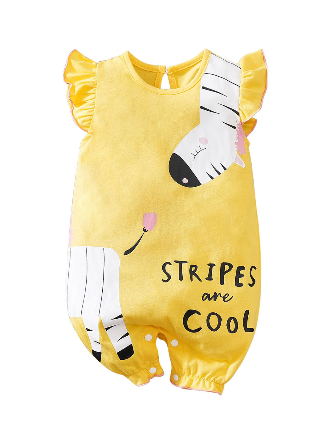 StyleCast Yellow Infant Girls Printed Cotton Rompers