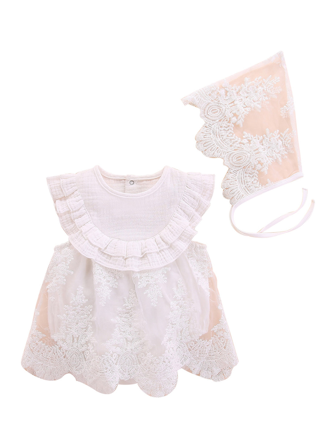 StyleCast White Infant Girls Embroidered Bodysuit With Cap
