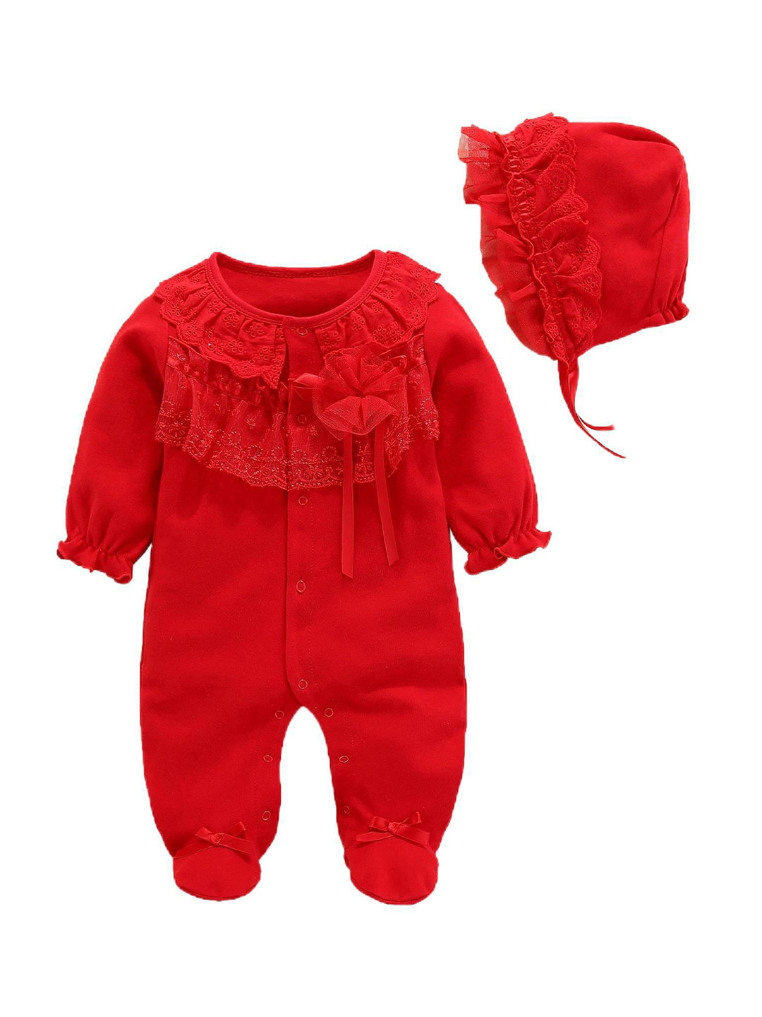 StyleCast Red Infant Girls Self-Design Cotton Rompers