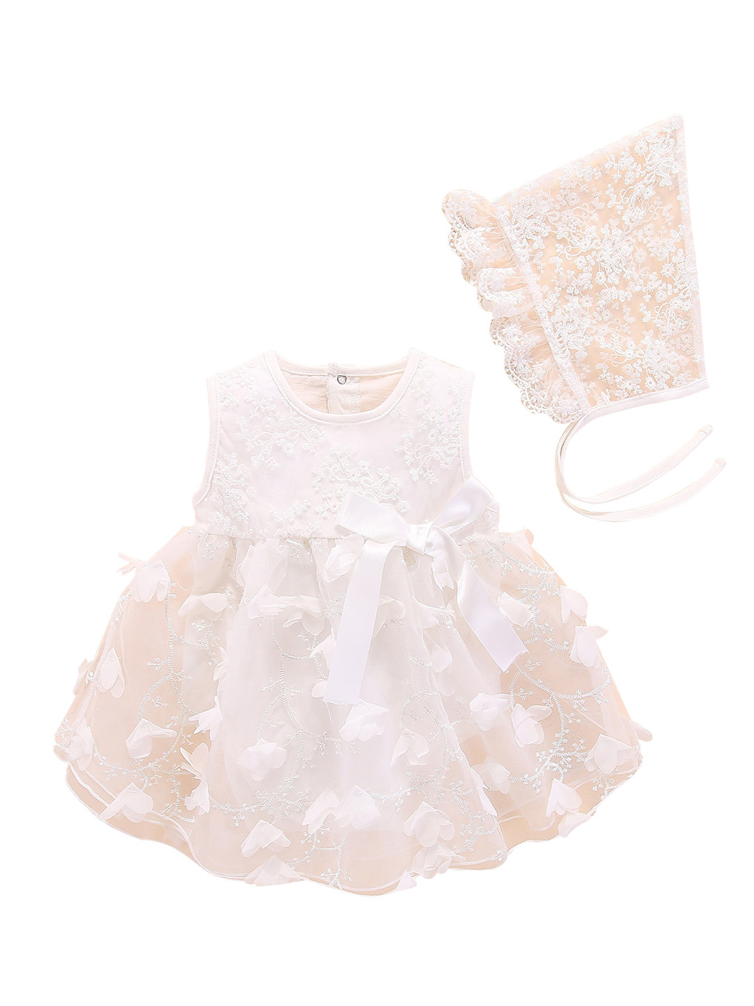 StyleCast Infant Girls Self Dsign Applique Cotton Rompers With Cap