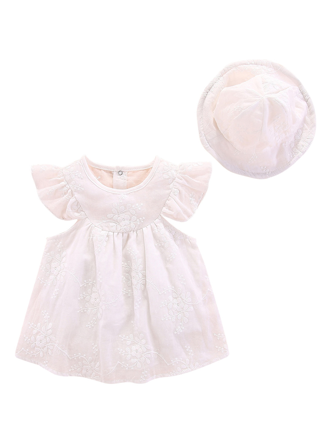 StyleCast Infants Girls White Cotton Floral Embroidered Bodysuit with Hat