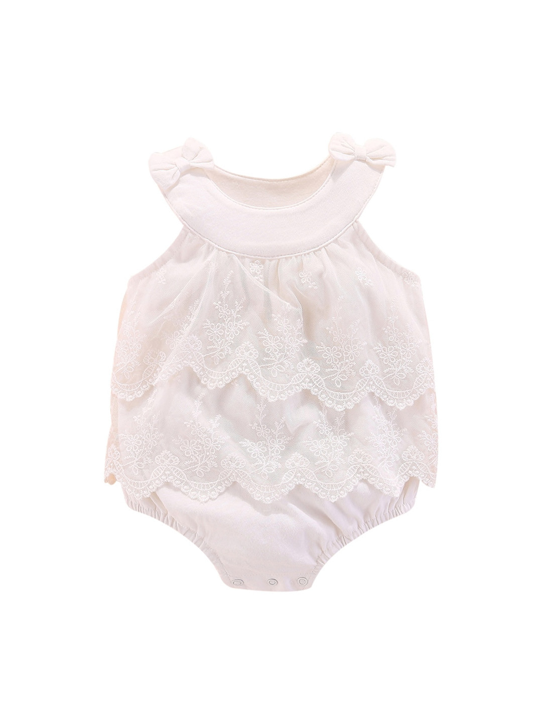 StyleCast White Infants Girls Self Design Bow & Lace Cotton Bodysuit