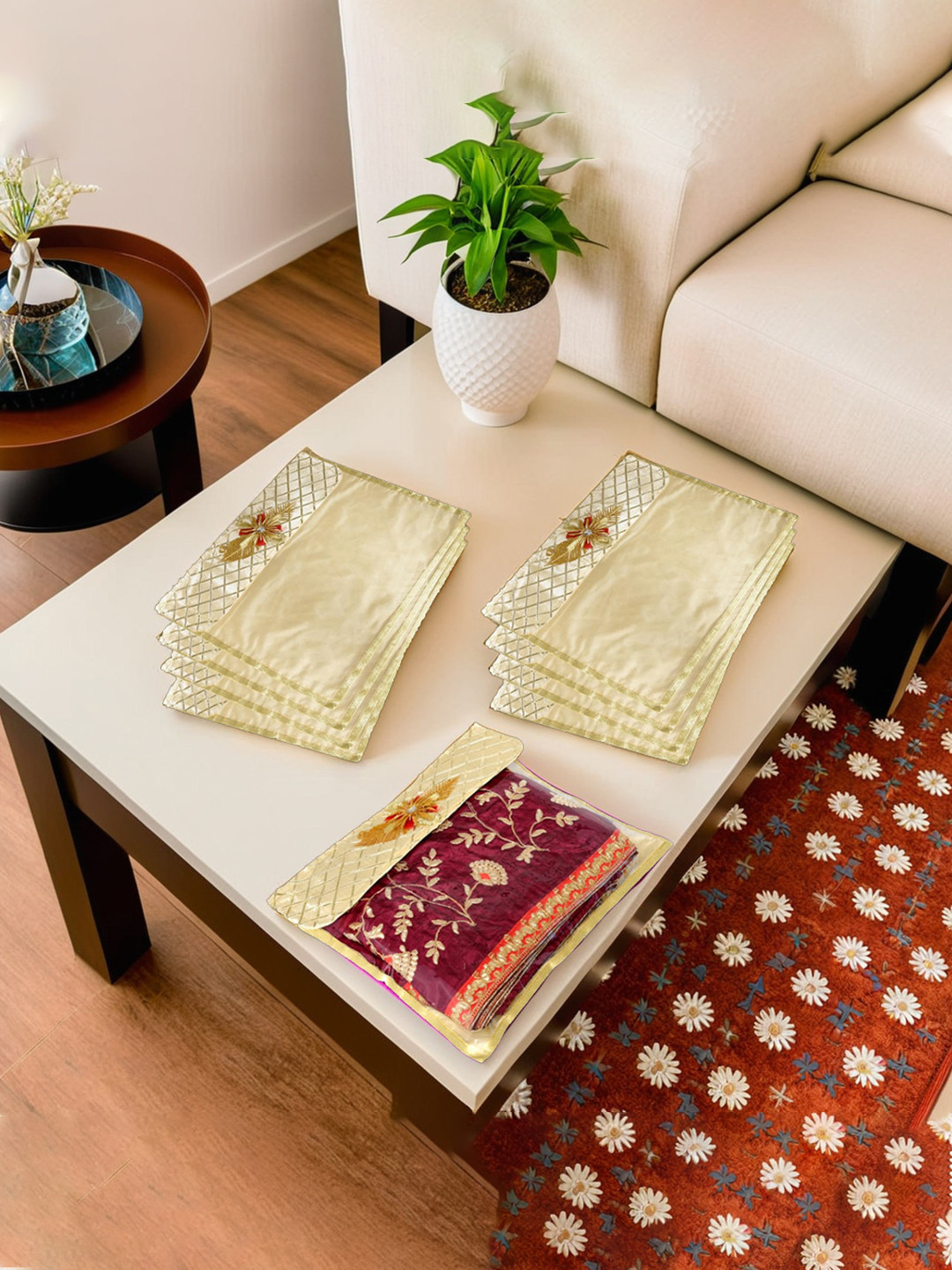 Kuber Industries Gold-Toned 9 Pieces Embellished Multi-Utility Organiser