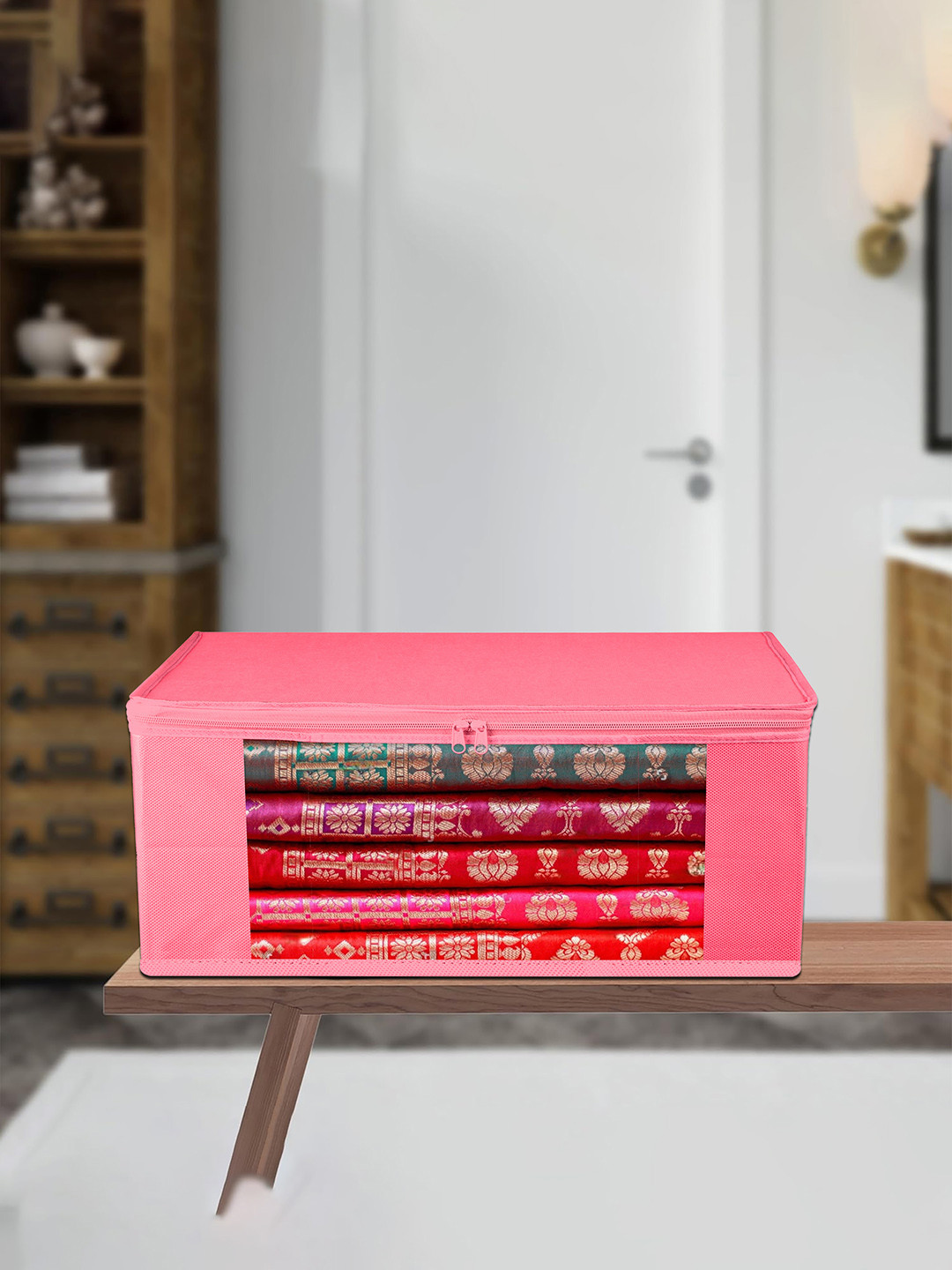 Kuber Industries Pink 12 Pieces Window Saree Cover Drawer Organisers