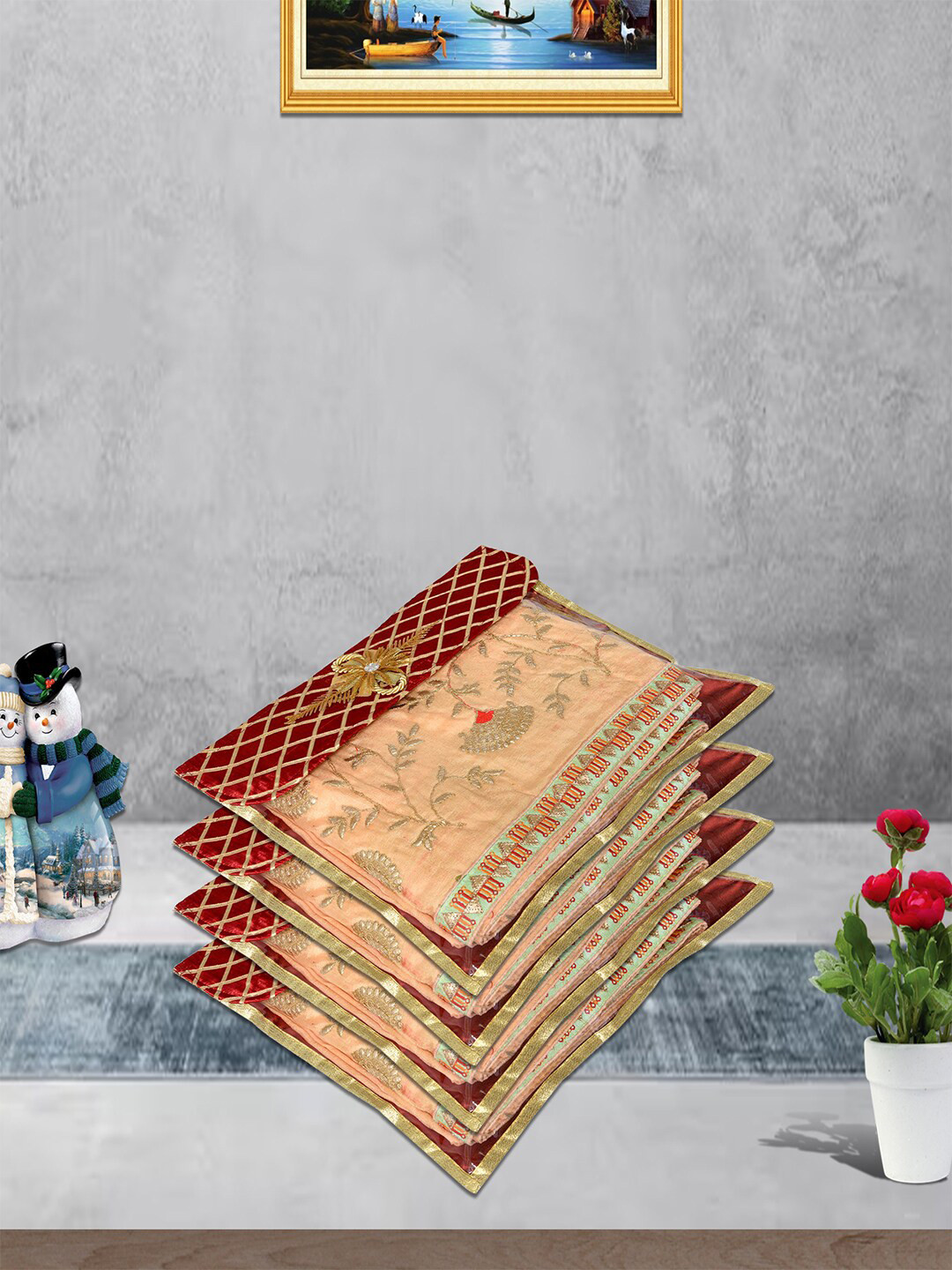 Kuber Industries Maroon 3 Pieces Regular Embroidered Multi-Utility Organisers