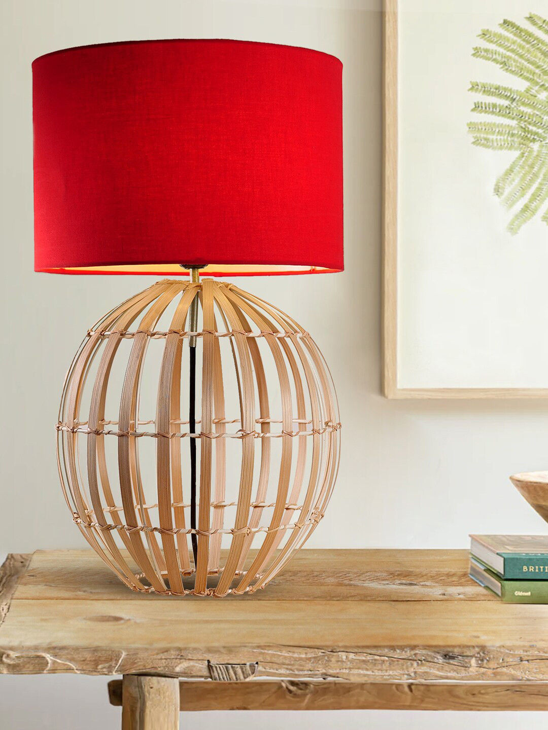 Decazone Red & White Cylinder Shaped Contemporary Table Lamp