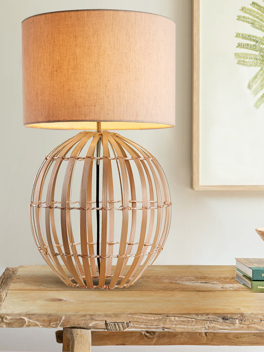 Decazone White & Beige Cylindrical Shaped  Contemporary Table Lamp