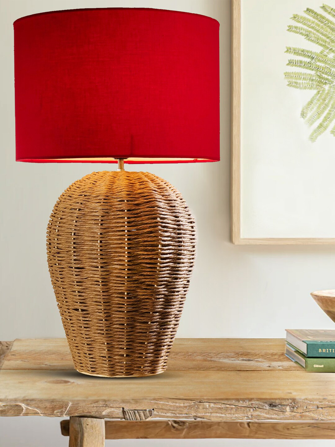 Decazone Red & White Cylindrical Shaped Contemporary Table Lamp