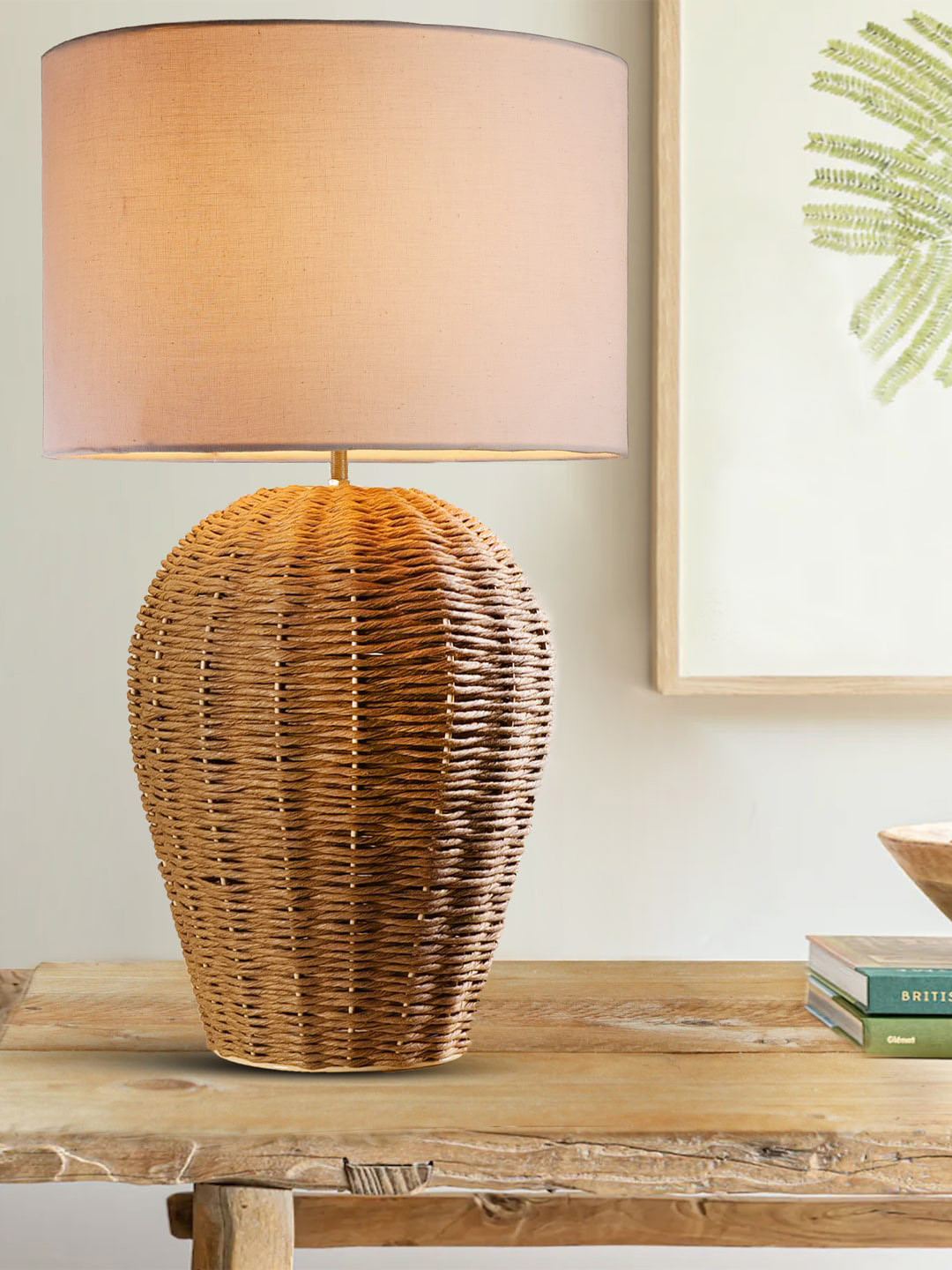 Decazone Khaki & White Cylinder Shaped Contemporary Table Lamp