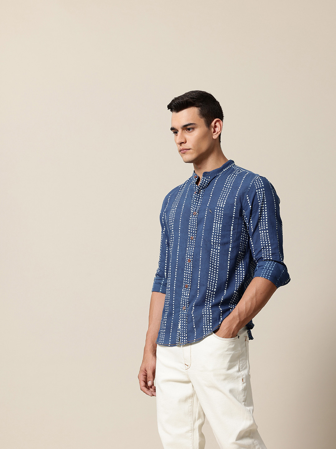 Mr Bowerbird Striped Organic Cotton Tailored Fit Opaque Casual Shirt