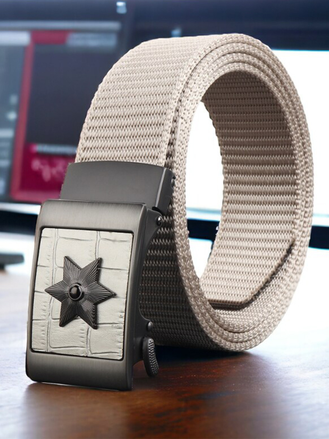 Kastner Men Textured Canvas Slider Buckle Belt