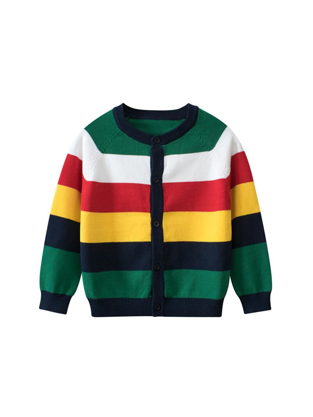 StyleCast Boys Green & White Striped Cotton Cardigan Sweater