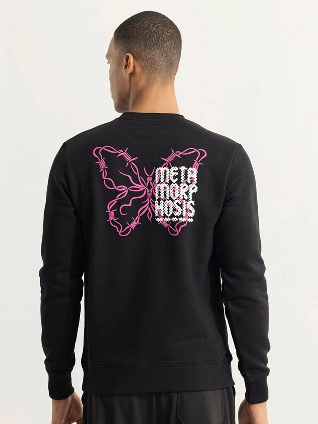 Snitch Black Typographic Printed Pure Cotton Sweatshirt
