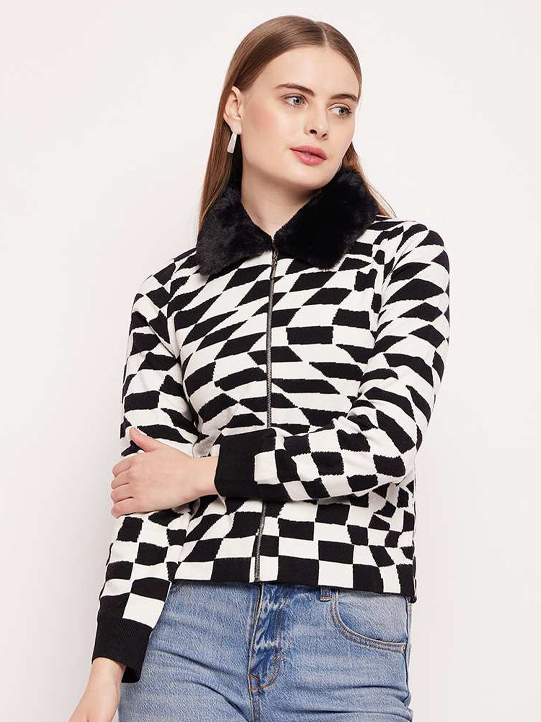 Madame Geometric Printed Cardigan Sweater