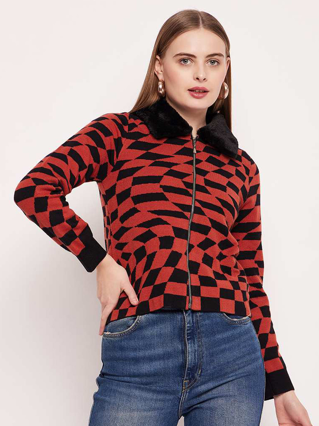 Madame Geometric Printed Cardigan Sweater