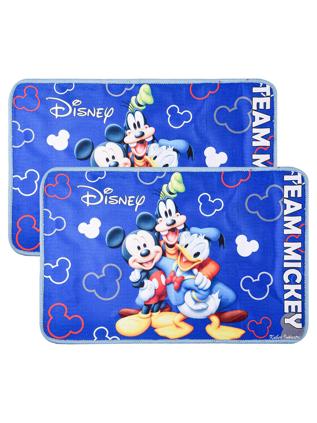 Kuber Industries 2Pcs Blue Self Design Anti Skid Doormats