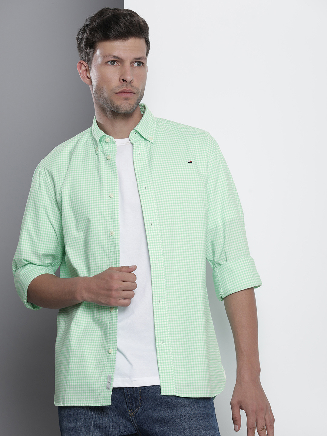 Tommy Hilfiger Men Gingham Checks Checked Pure Cotton Casual Shirt