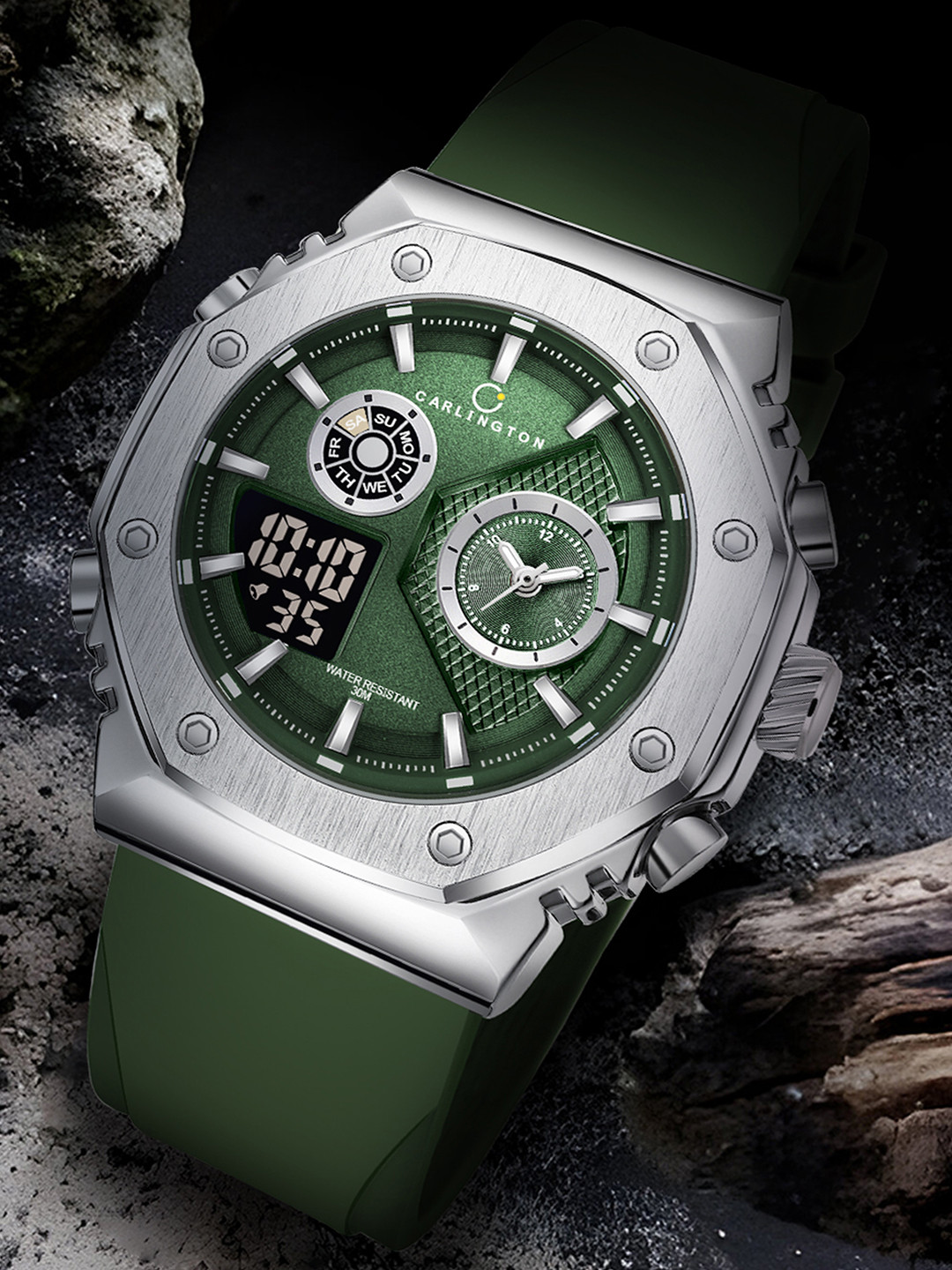 CARLINGTON Analogue and Digital Watch CT 7711 Green