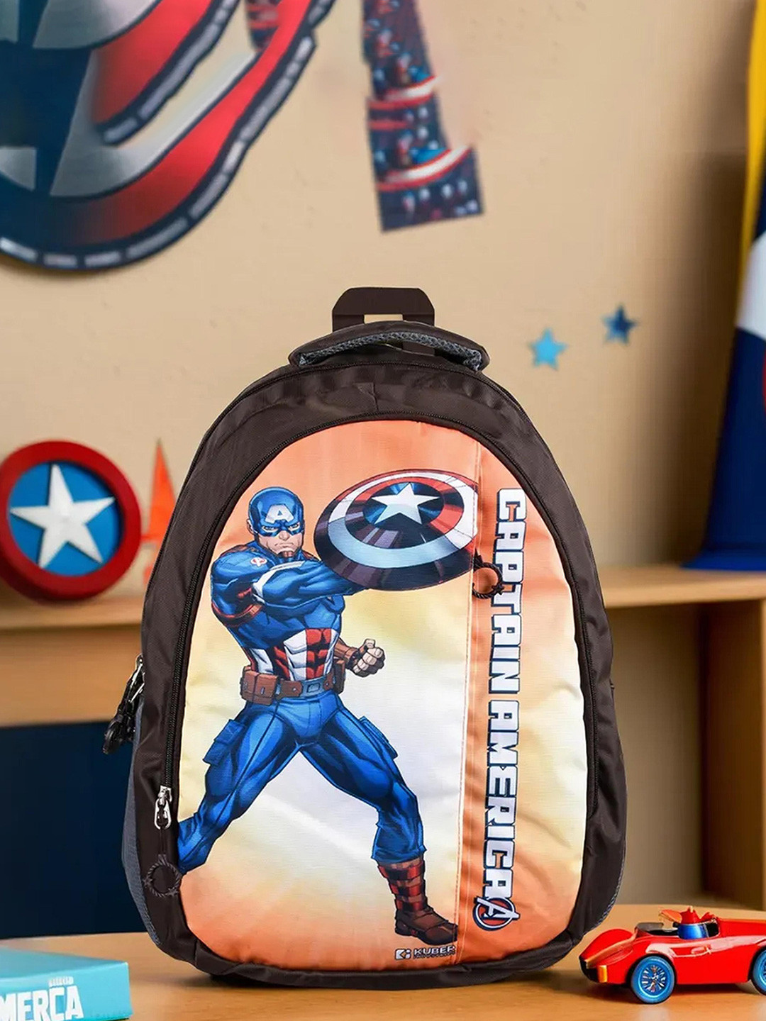 Kuber Industries Unisex brown Kids Captain America 5 Compartment School College Backpack