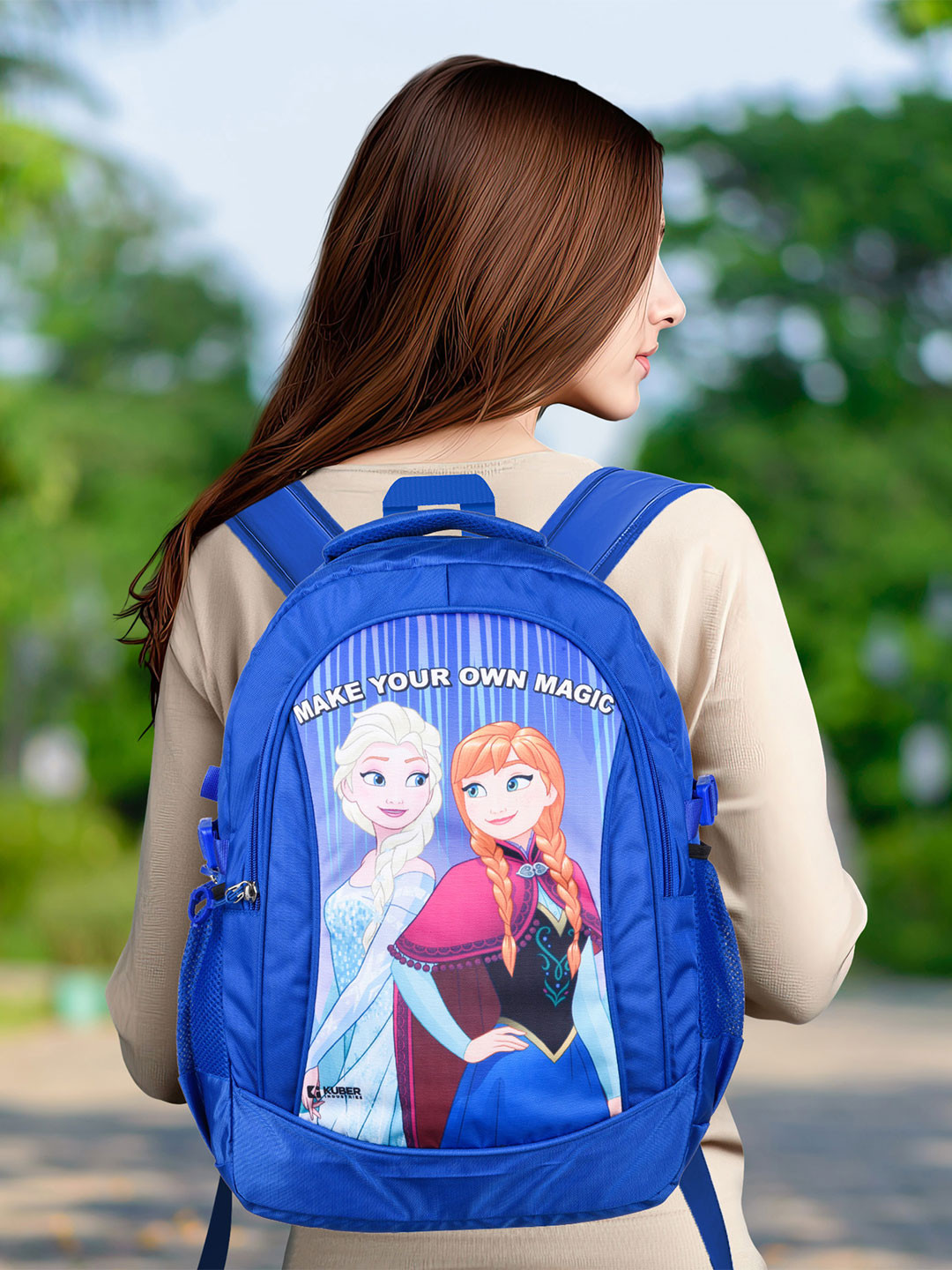 Kuber Industries Unisex Blue 3 Compart Disney Frozen School Travel Bag Backpack Blue