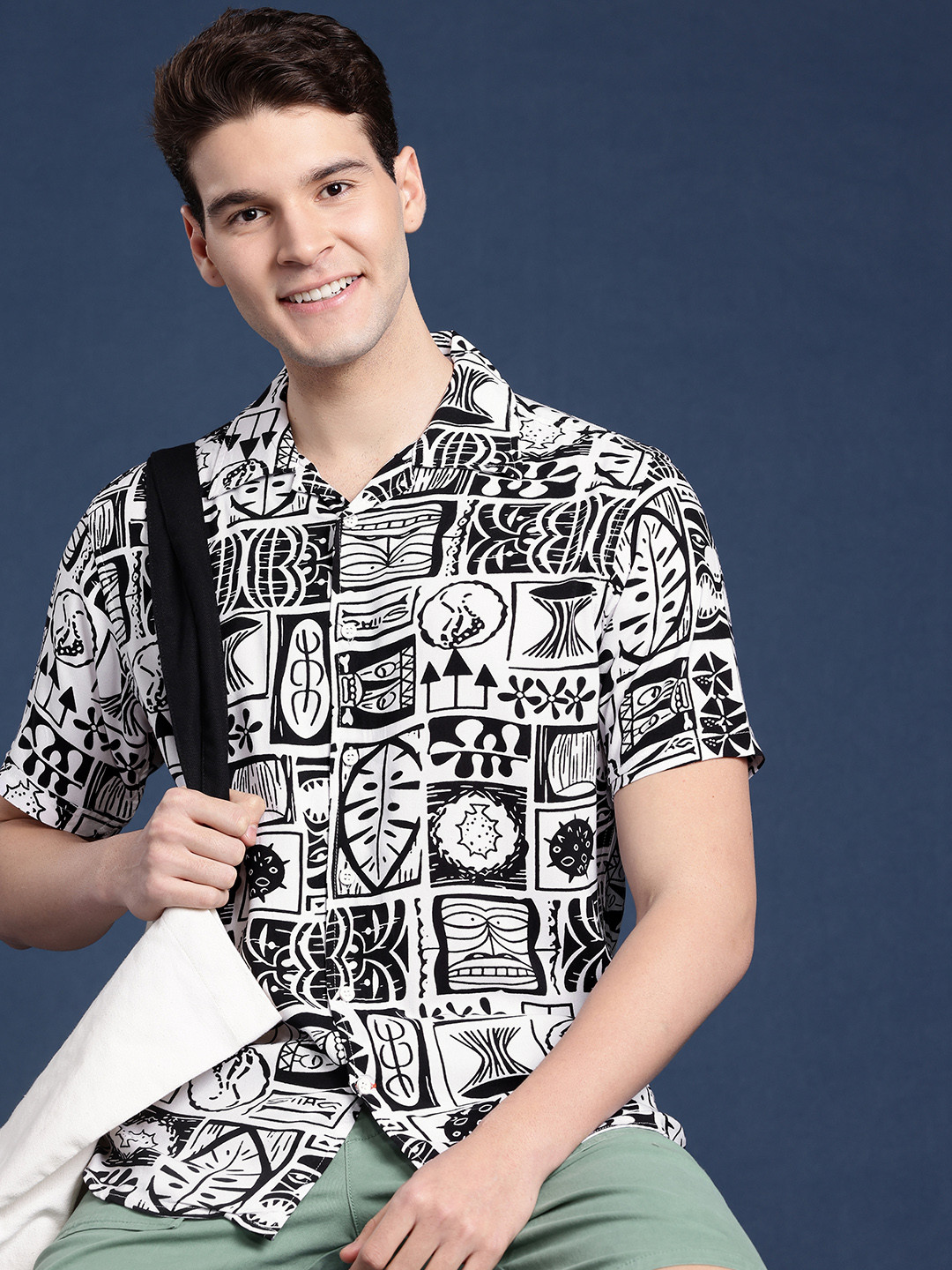 Mast & Harbour Men Cuban Collar Slim Fit Printed Casual Shirt