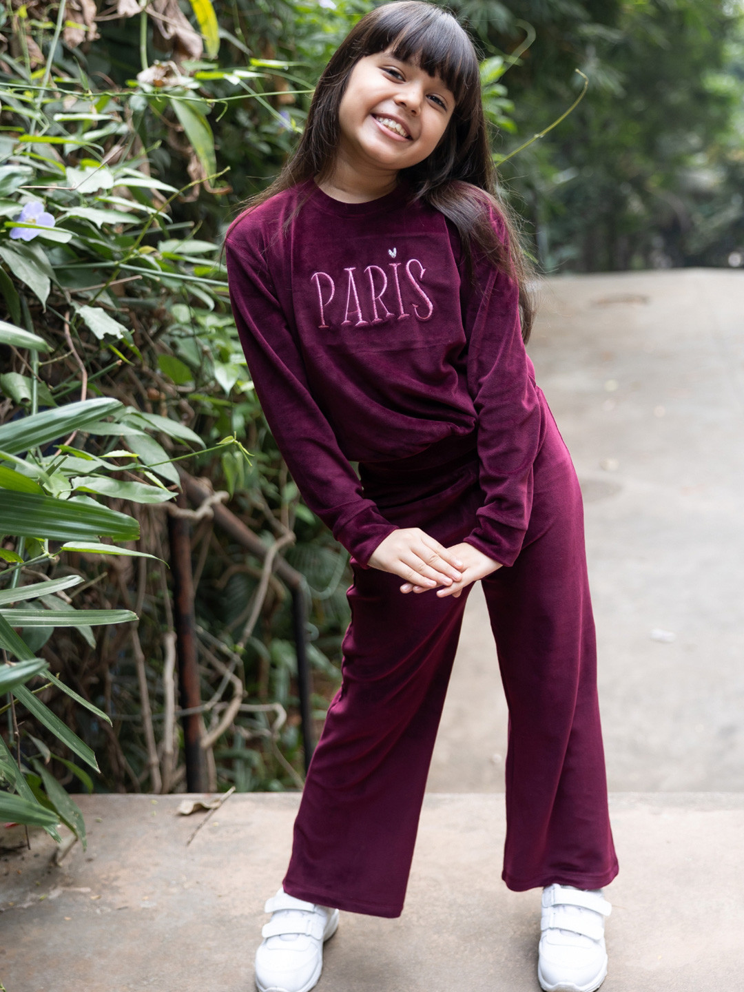 Nap Chief Girls Paris Velvet Embroidered Relaxed Fit Sweatshirt & Trousers
