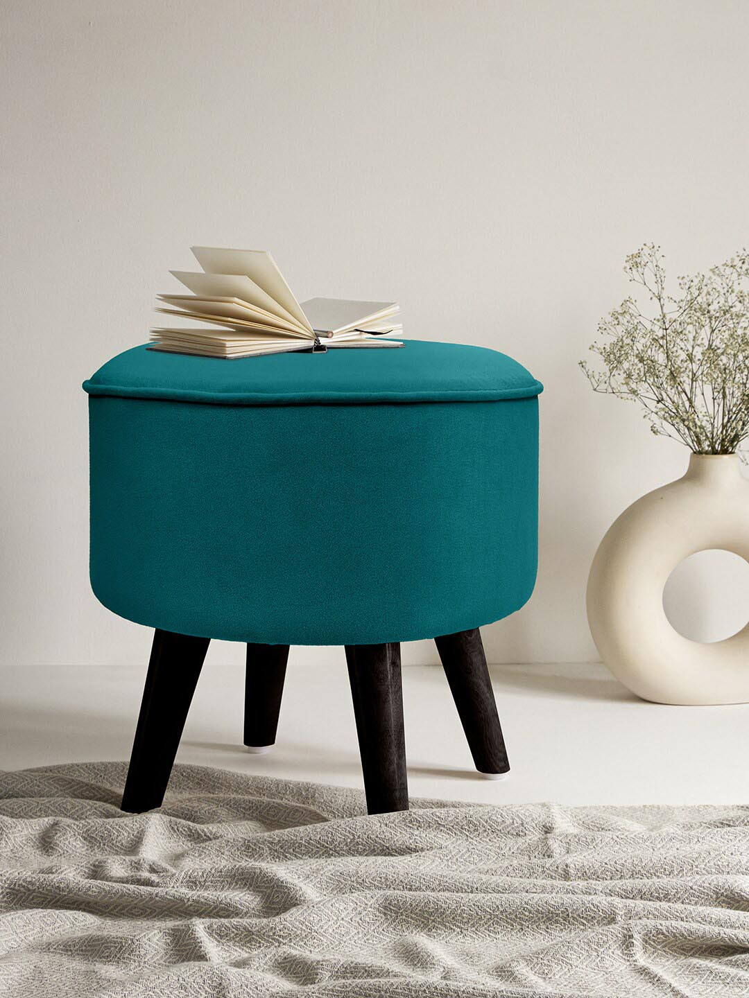 Clasiko Teal-Green Wooden Stool Ottomans