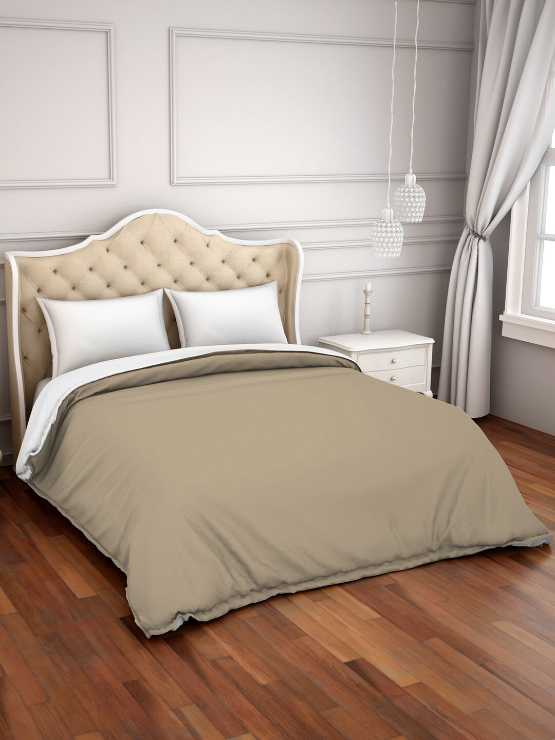 SPACES Hygro Taupe & White Cotton AC Room Double Bed Duvet Cover