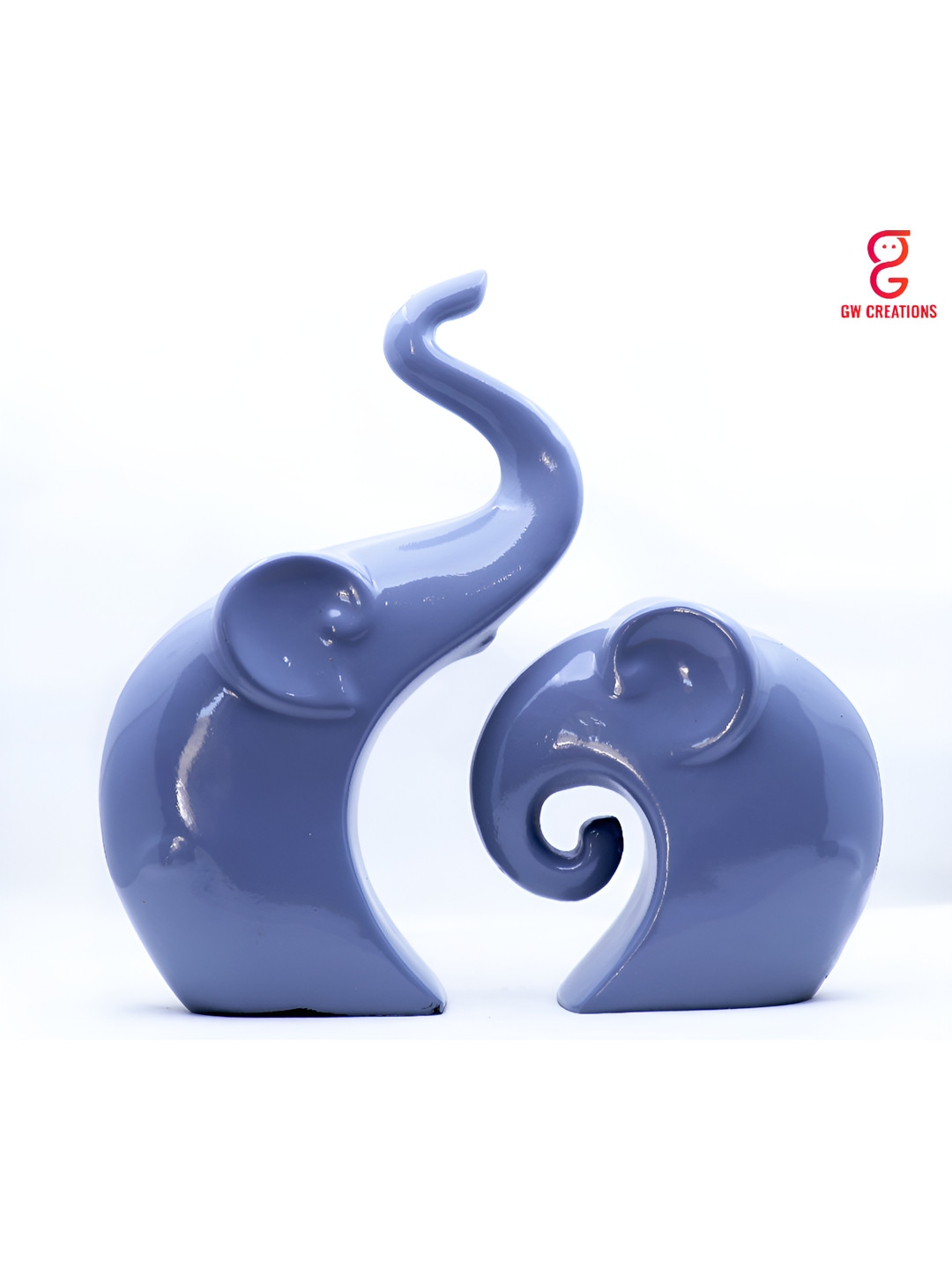 GW CREATIONS Elephant Family Fengshui Vastu Grey Polyresin Matte Living Room Set of 2 Medium Showpieces - 1.2 Inches