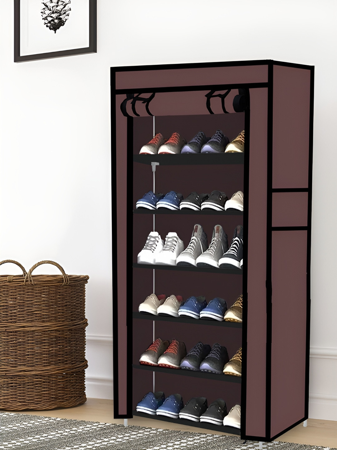 Urban Choice Brown 6 Layer Non woven Fabric Rectangle Shoes Rack
