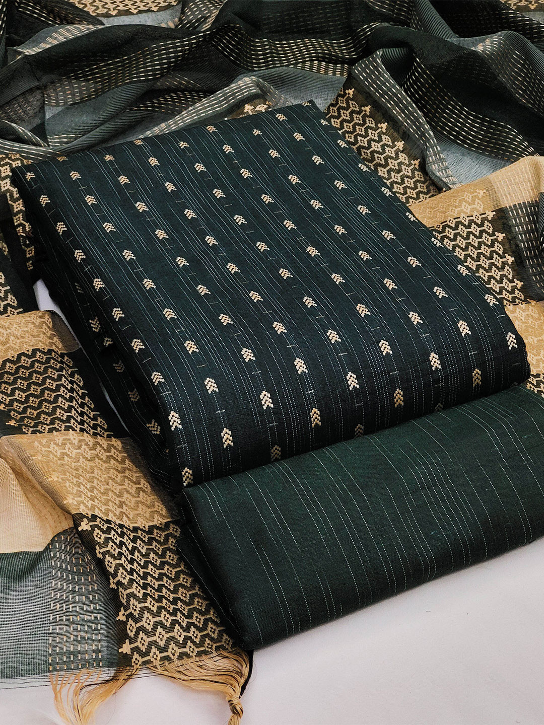 MANVAA Striped Woven Design Unstitched Dress Material