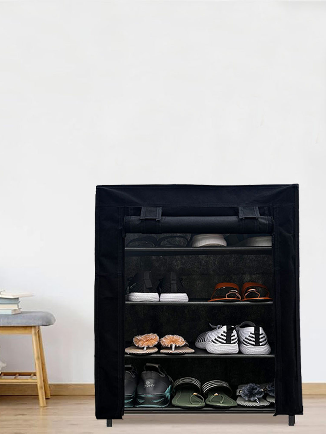 Urban Choice Black 4-Tier Metal Rectangle Multi Purpose Rack