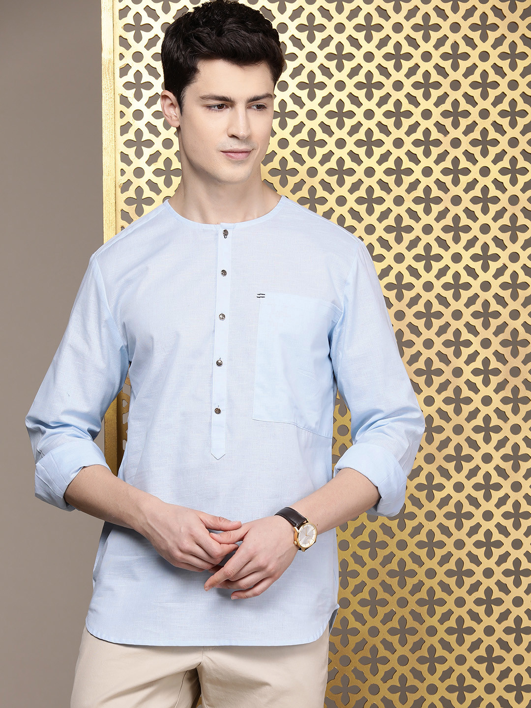 House of Pataudi Solid Round-Neck Rozana Short Kurta