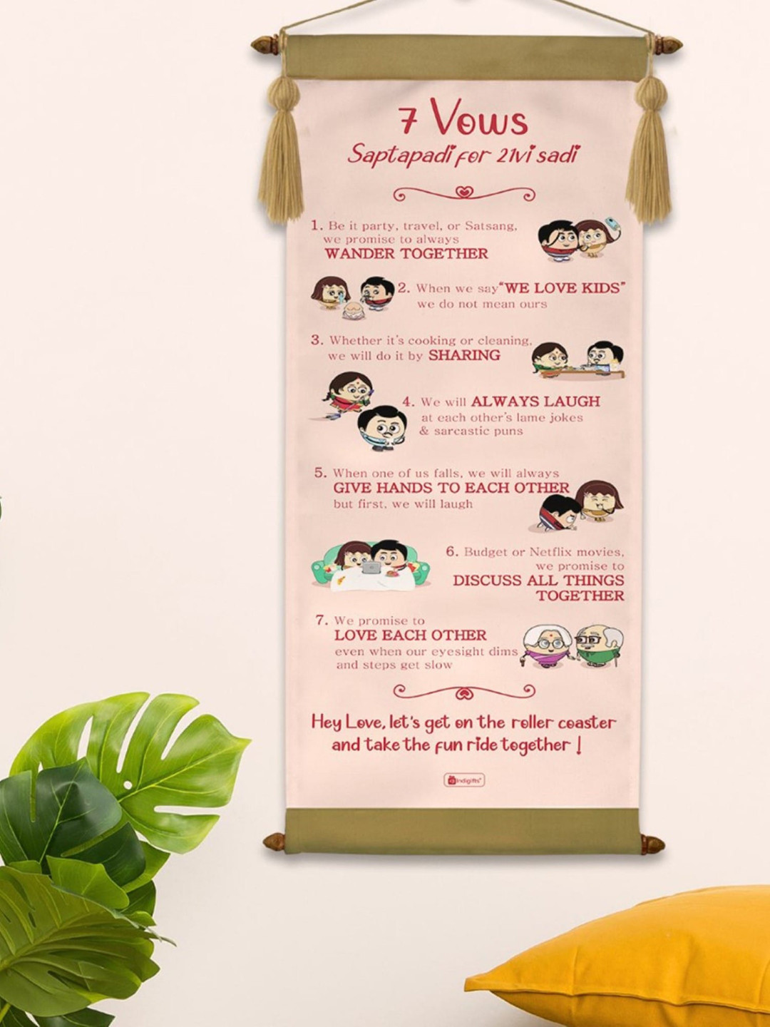 Indigifts Lock the Love Quotes Wood Tasselled Matte Hanging Hall Wall Hangings-17In