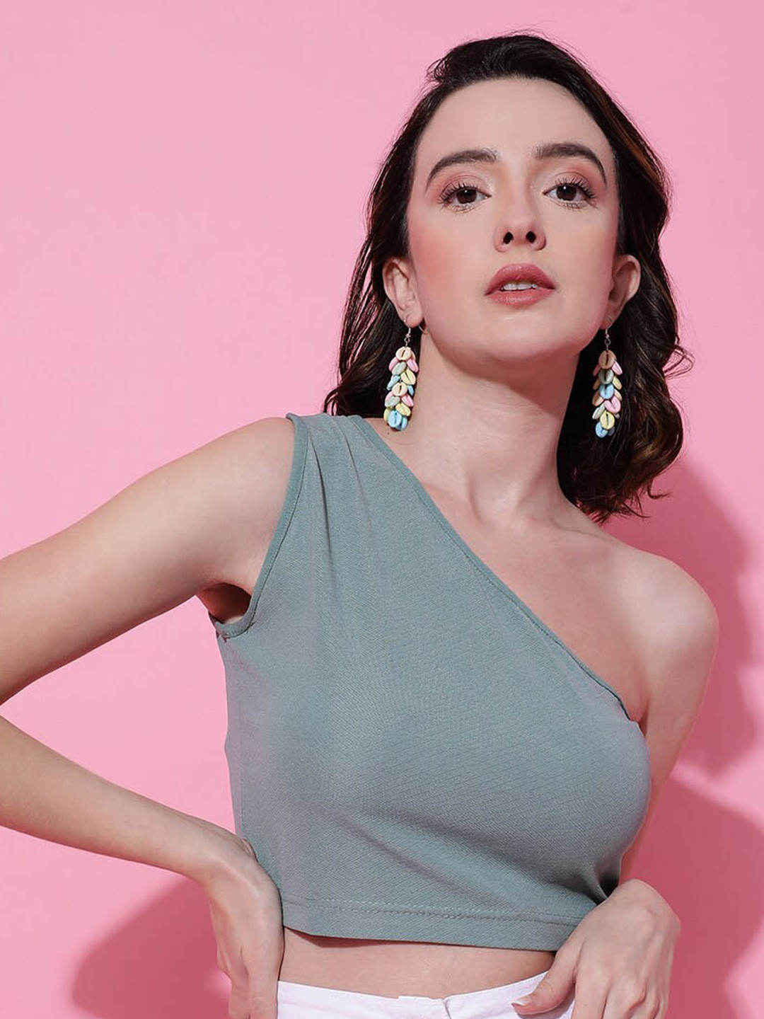 Stylecast X KOTTY Basics One Shoulder Fitted Crop Top