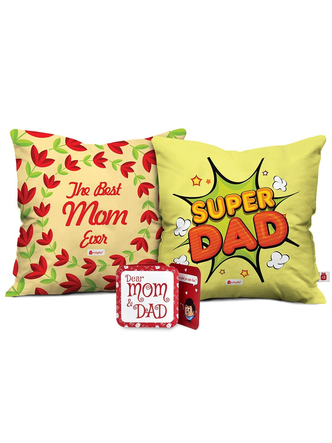 Indigifts 2 Pcs Green & Red Printed Square Cushions With Covers
