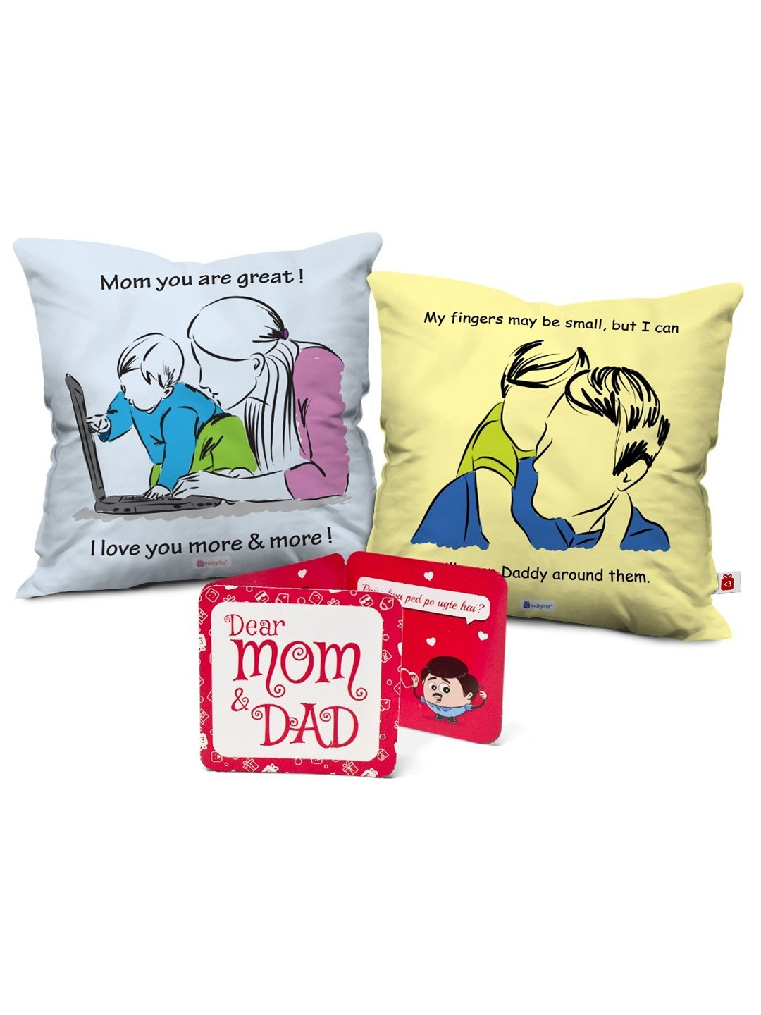 Indigifts Yellow & Grey 2 Pcs Printed Square Shaped Cushion