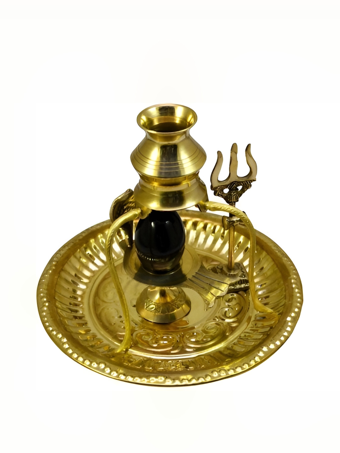 Navyaksh Pooja Thali with Shivling Stand and Abhishek Lota Black Brass Metallic Prayer Room Set of 5 Medium Showpieces - 3.1 Inches