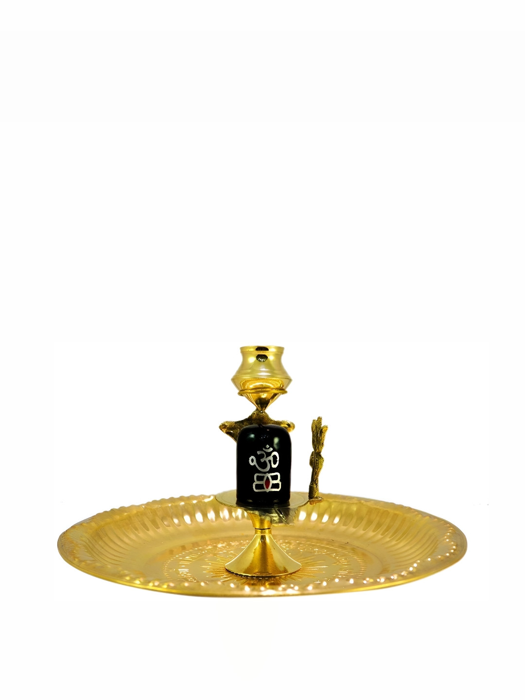 Navyaksh Shivling with Plate and Tripai Lota Black Brass Metallic Prayer Room Set of 4 Medium Showpieces - 3.1 Inches