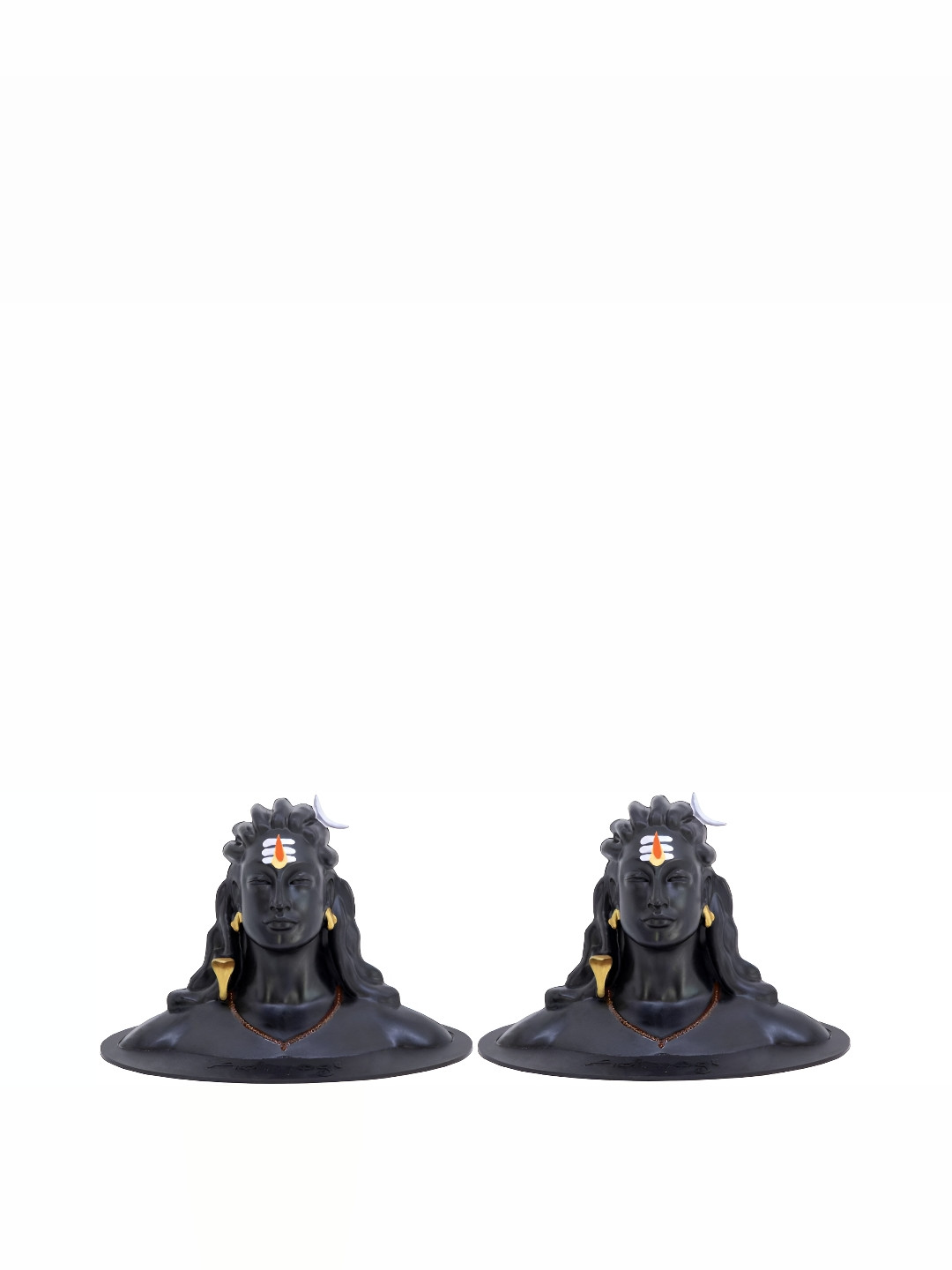 Navyaksh Powerful Adiyogi Black Polyresin Glossy Prayer Room Set of 2 Small Showpieces - 3.1 Inches
