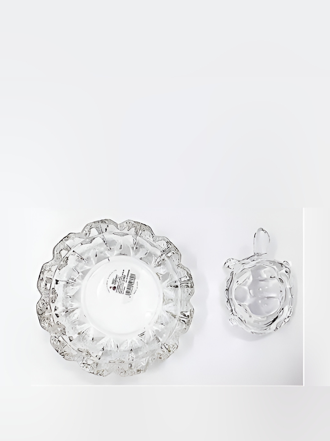 Navyaksh Turtle Tortoise with Plate for Feng Shui Transparent Crystal Glossy Living Room Set of 2 Small Showpieces - 3.1 Inches