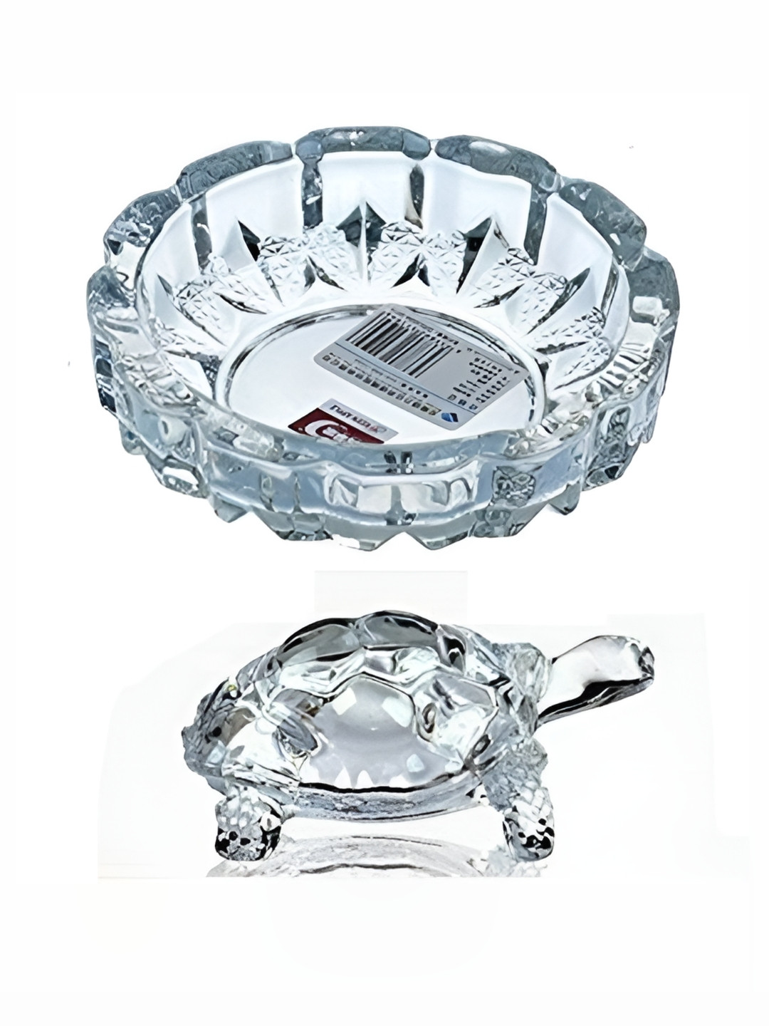 Navyaksh Turtle Tortoise with Plate Transparent Crystal Glossy Living Room Set of 2 Small Showpieces - 3.1 Inches