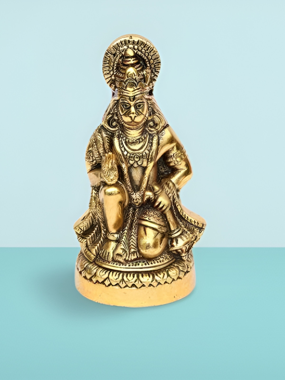 Navyaksh Hanuman Ji Sitting Copper Metal Prayer Room Small Showpiece - 6.3 Inches