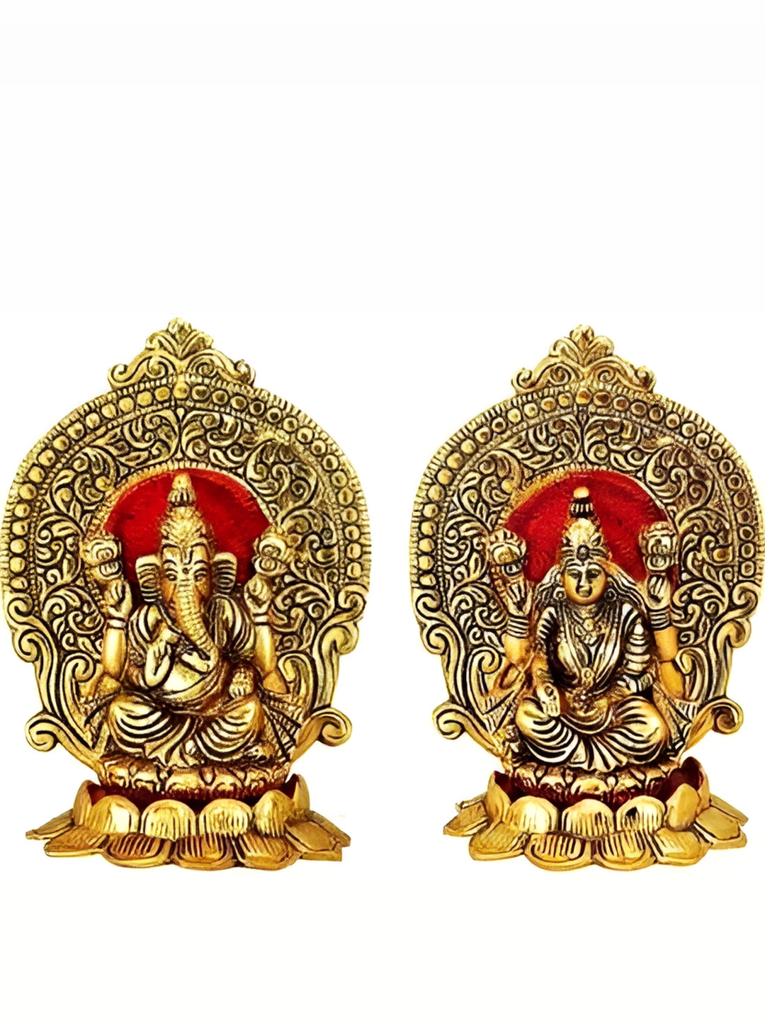 Navyaksh Lakshmi and Ganesha Gold Metal Metallic Prayer Room Set of 2 Medium Showpieces - 3.1 Inches