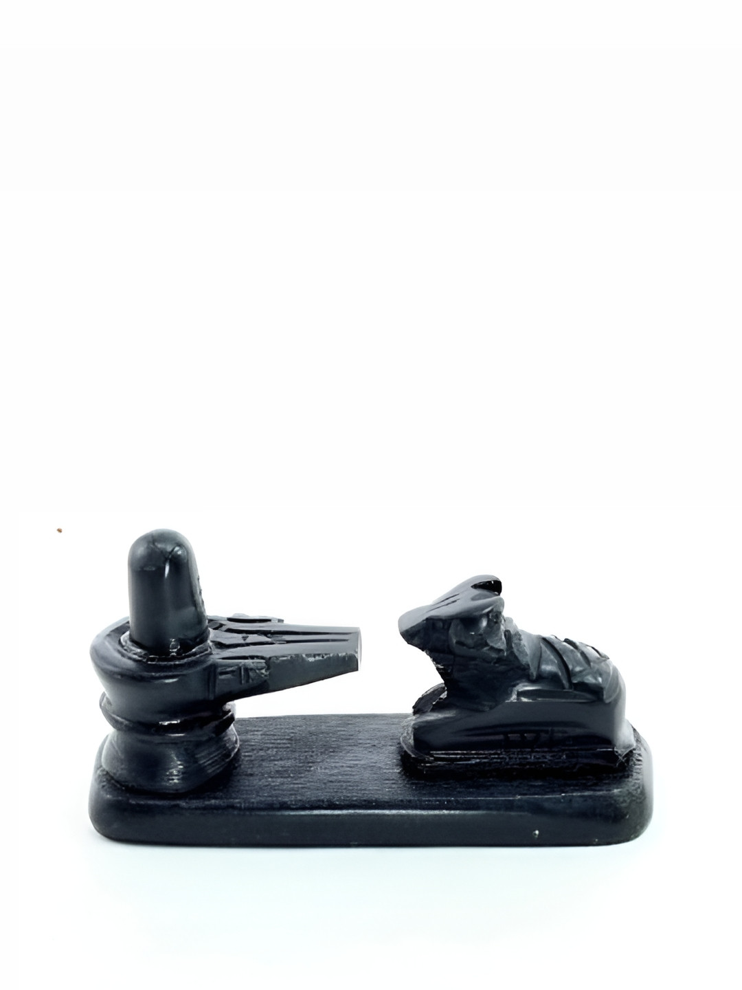 Navyaksh Shivling and Nandi Ji Black Marble Glossy Prayer Room Small Showpiece - 3.1 Inches