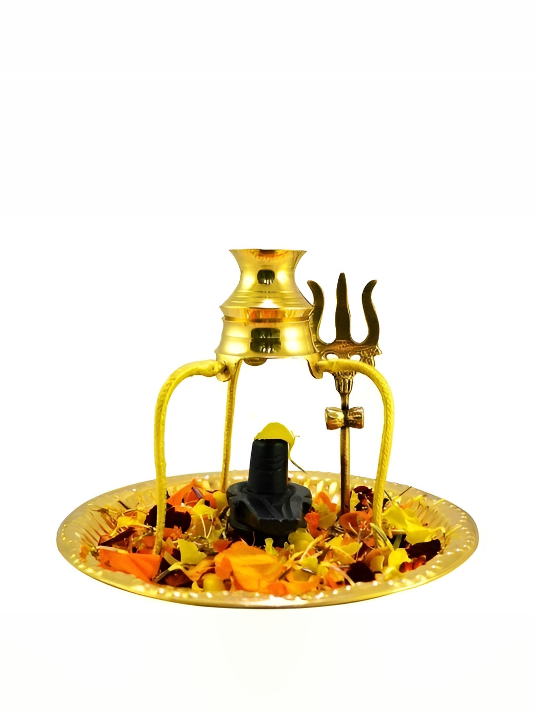 Navyaksh Shiv Ling Gold Brass Metallic Prayer Room Set of 5 Small Showpieces - 3.1 Inches