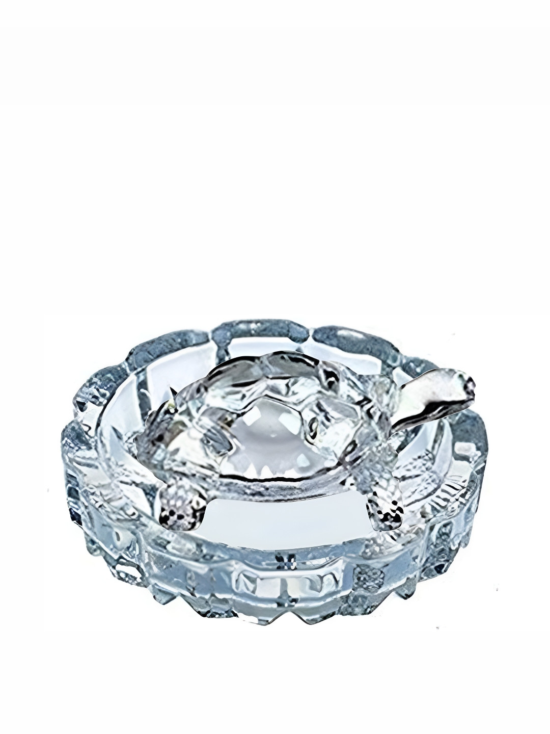 Navyaksh Turtle with Beautiful Bowl Plate Transparent Crystal Glossy Living Room Set of 2 Medium Showpieces - 2 Inches