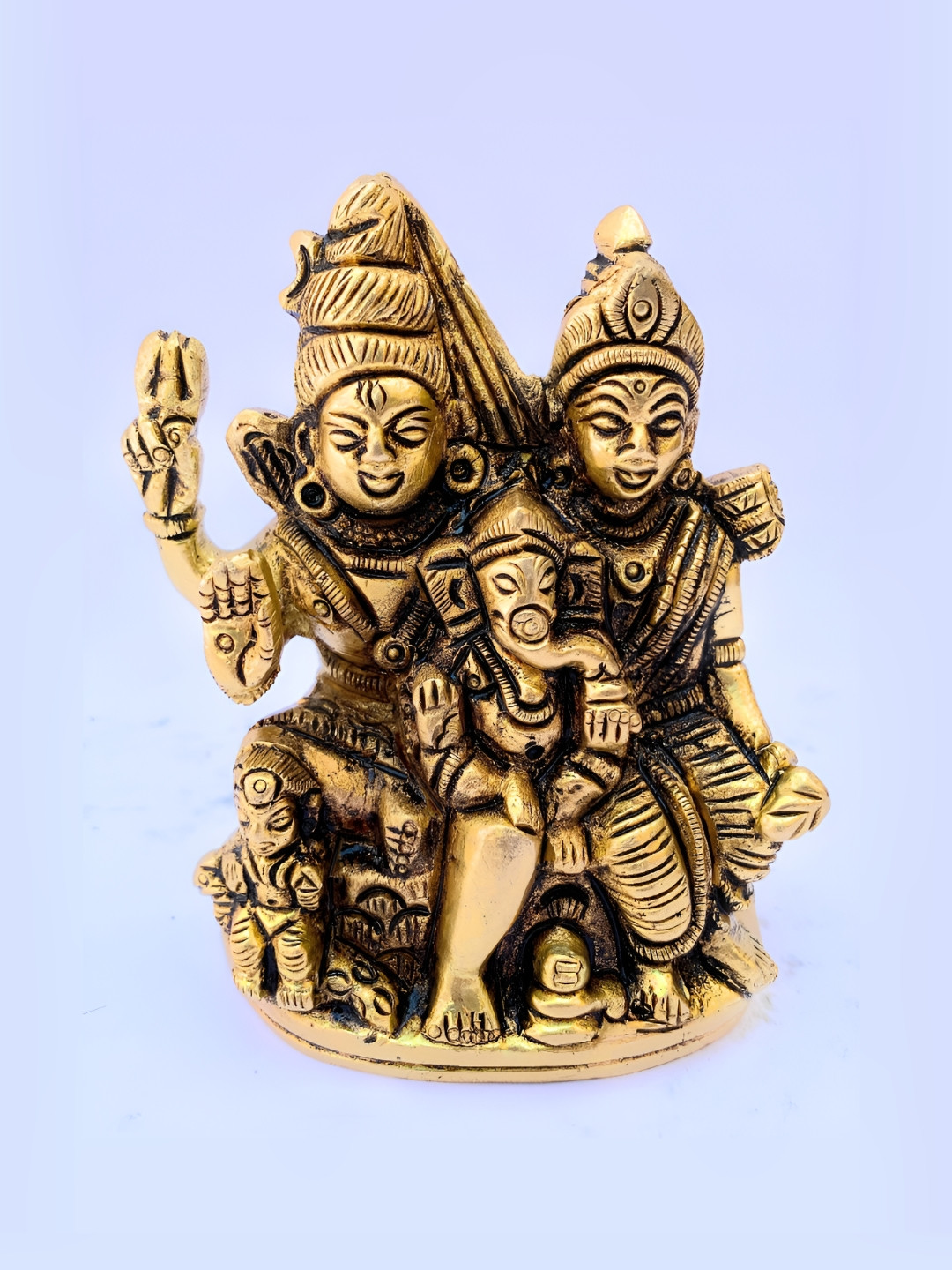 Navyaksh Lord Shiv Parivar Gold Brass Metallic Prayer Room Small Showpiece - 3.1 Inches