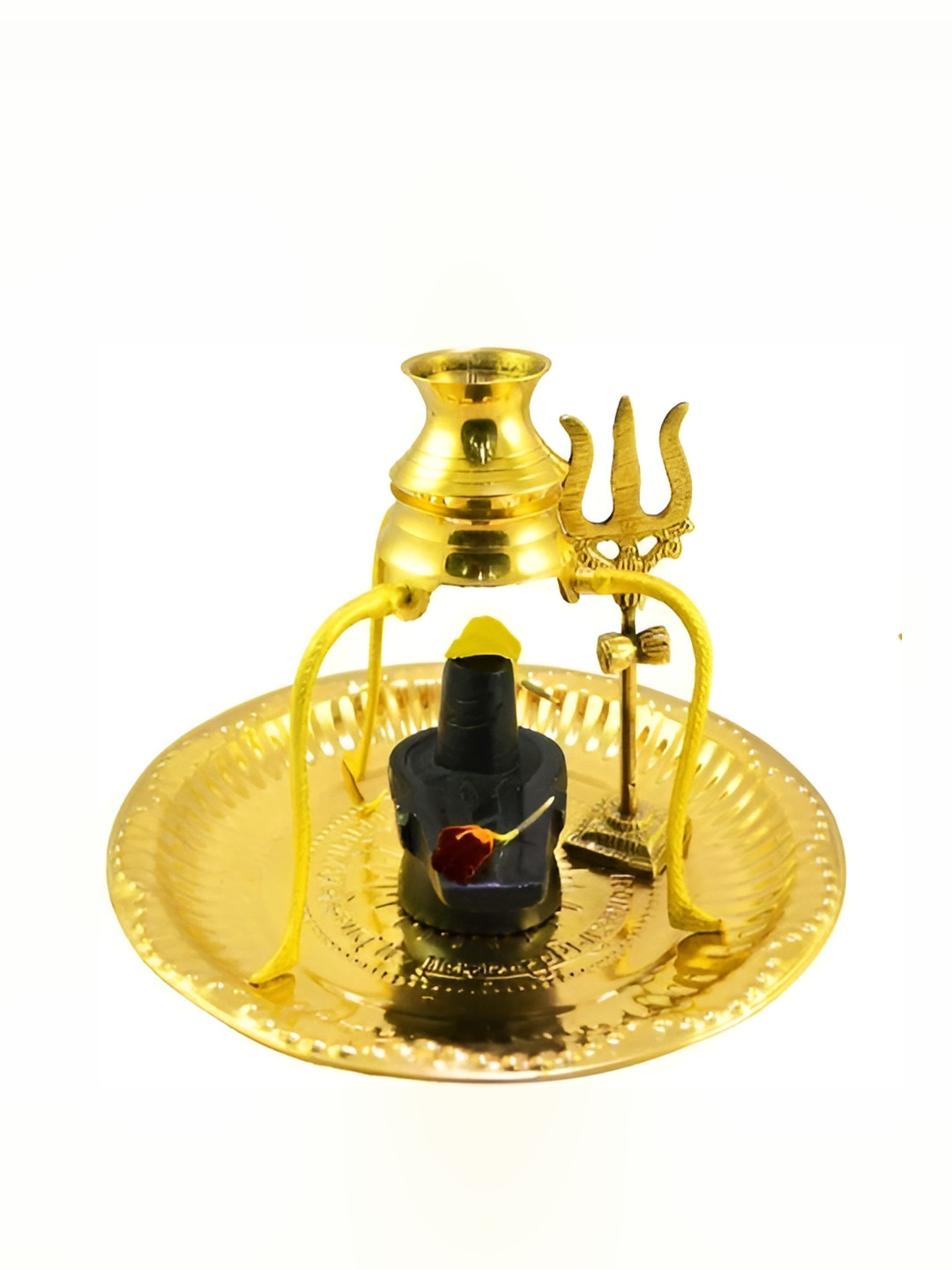 Navyaksh Black Shaligram Shiva Ling Lingam Statue Brass Plate With Kalash Stand
