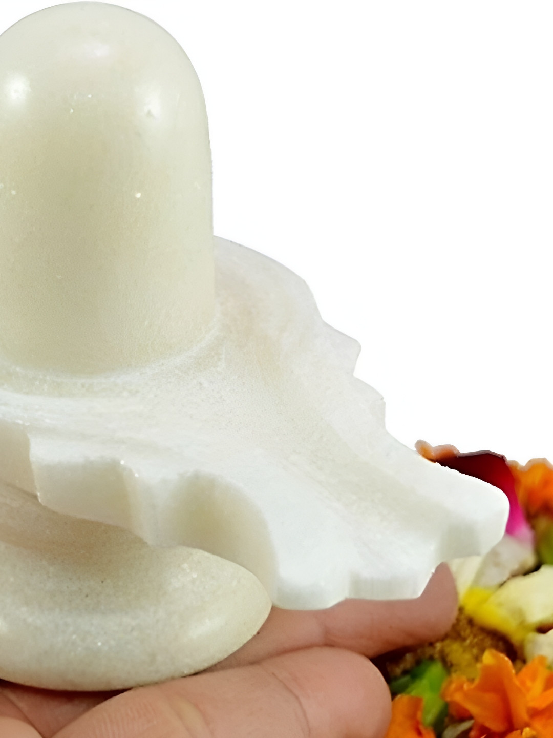 Navyaksh Shiv Ling White Marble Glossy Prayer Room Small Showpiece - 3.1 Inches